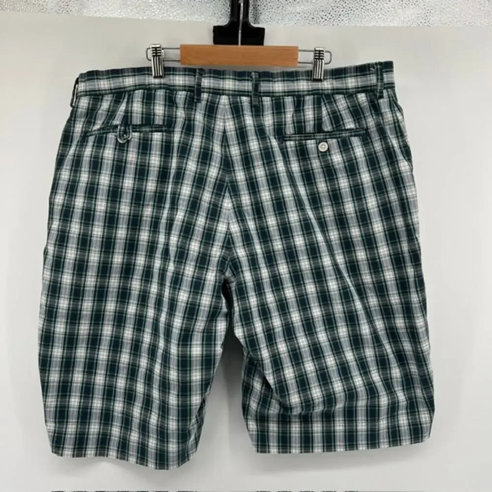 VTG Polo Ralph Lauren Plaid Chino Golf Shorts Mens 40 Navy Blue Green Preppy90s